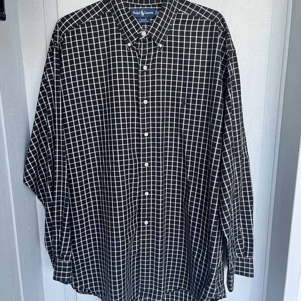 Vintage Polo Ralph Lauren Blake Button Down Shirt Black White Gingham XL EUC